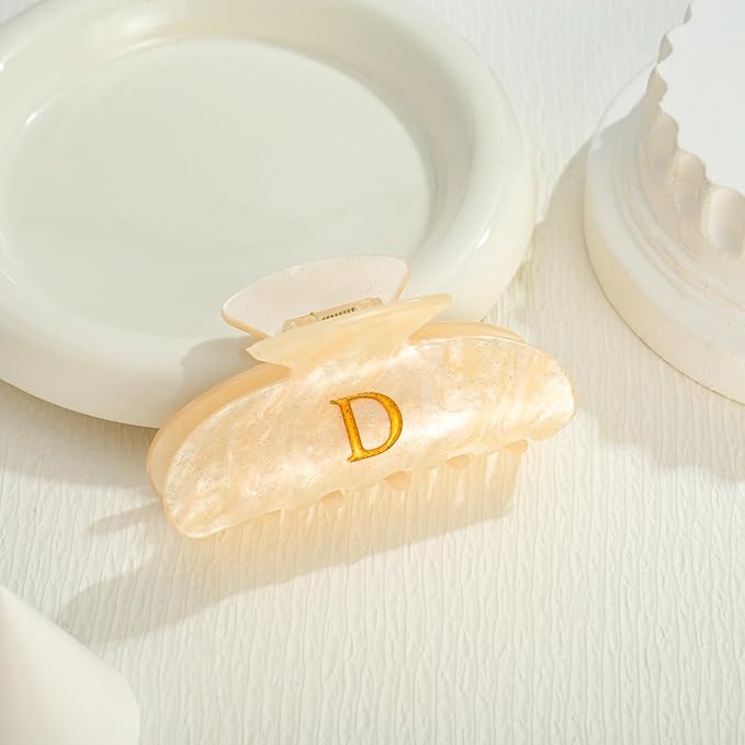LILIE&WHITE Acrylic Letter Hair Clips For Women Stylish D Monogram Hair Claw Alphabet Hair Clip Fashion Glitter Claw Clip Elegant And Durable Hair Accessory Large Hair Clips D