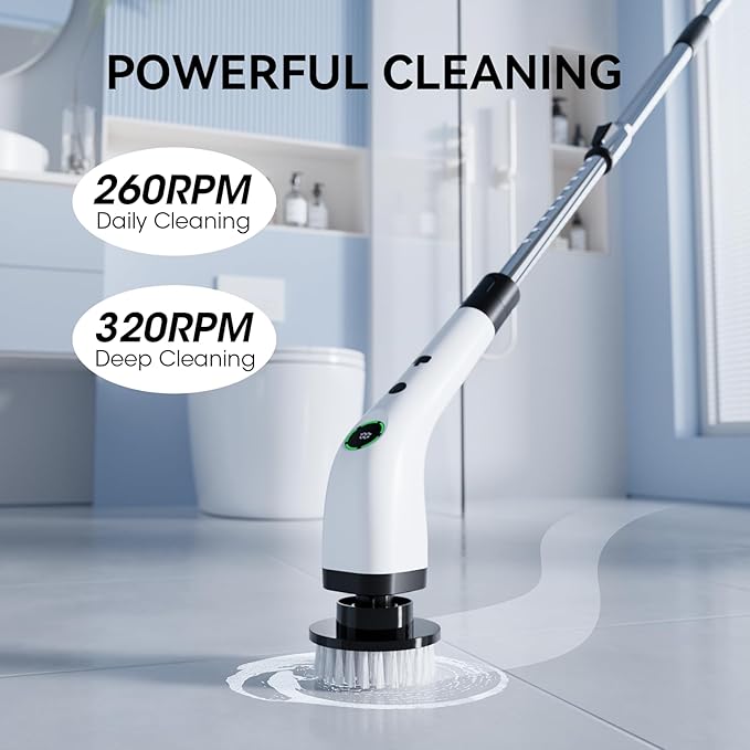Electric Bathroom Cleaning Brush, Cordless Spin Scrubber Full Body Waterproof IPX7 (Extend Handle Included)