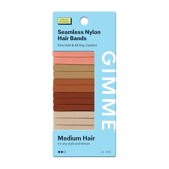 Gimme Beauty Medium Hair Bands Seamless Nylon - Low Profile Hair Accessory - Snag Free Tie for Firm, Lasting Hold - Soft, Non-Slip Ponytail Holder for Women - Warm Colors, 12 Pack