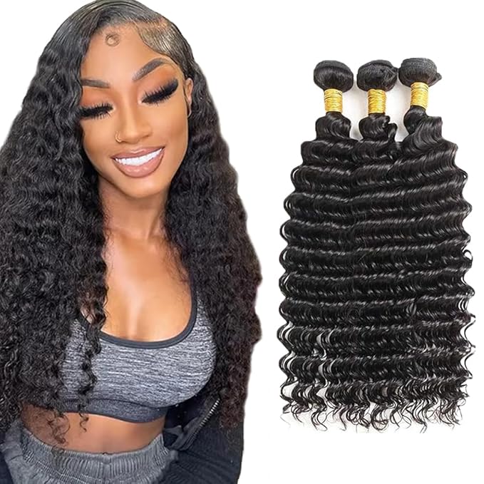 Deep Wave Bundles Human Hair 14 16 18 Inch Unprocessed Brazilian Virgin Hair Deep Wave Weave Bundle Real Natural Black Human Hair Extensions 150g