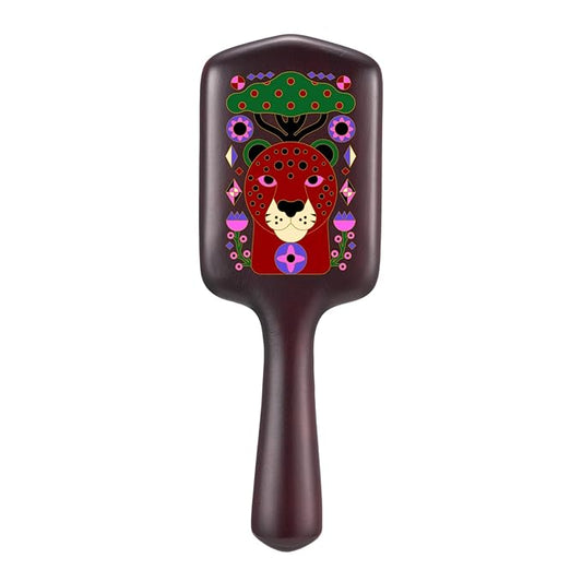 Simetra Wooden Paddle Hair Brush for Women & Men, Solid Wood Teeth for Scalp Massage, Detangling Brush for Wet & Curly Hair (Cheetah Pattern)