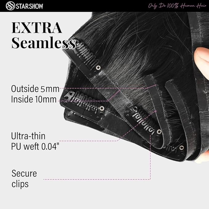 Yaki Straight Seamless Clip in Hair Extensions Remy Human Hair Extensions 2Pack 200g 14pcs Yaki Straight Clip Ins Hair Extensions Clip In Human Hair 16Inch Natural Black