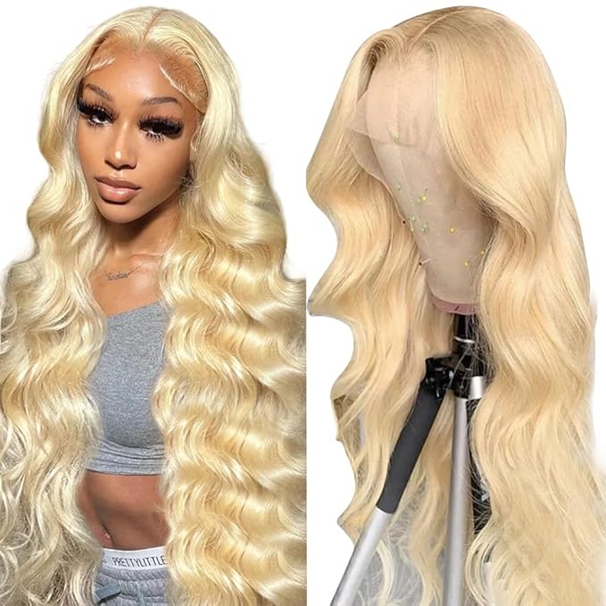 613 13x6 Lace Front Wig Human Hair 200% Density Blonde Wig Human Hair 13x6 HD Body Wave Lace Front Wigs Human Hair Pre Plucked Free Part 613 HD Lace Frontal Wig for Women 32 Inch