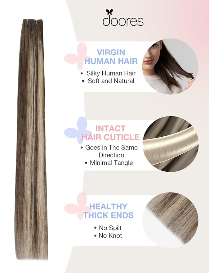 DOORES Invisi Edge Tape in Extensions Real Human Hair, Chocolate Brown to Honey Blonde 10pcs Injection Tapeins, 25g 18 Inch, Injected Tape in Virgin Human Hair Extension