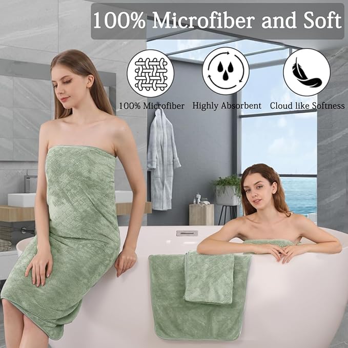 8-Piece Green Bath Towels Set,2 Oversized Large Bath Towels Sheet,2 Hand Towels and 4 Washcloths - 600 GSM Soft Luxury Towel Set,Highly Absorbent Quick Dry Towel Collection for Bathroom,Hotel and Spa