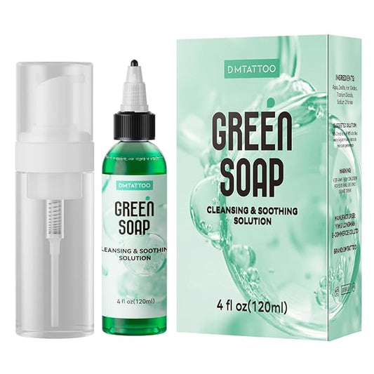 Green Tattoo Soap 4OZ with Foaming Bottle 120ml, Tattoo Supplies for Tattoos Piercings, Clean Skin
