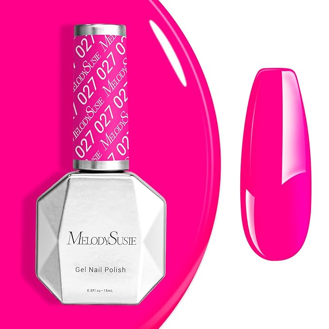 MelodySusie Neon Pink Gel Nail Polish,0.5fl oz Bright Pink Nails Soak Off UV LED Hot Pink Gel Polish Gift for Women Nail Art Manicure Salon DIY Nail Design Decoration at Home-027