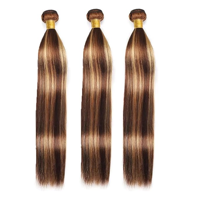 18 20 22 Inch Blonde Bundles Human Hair P27/33 Honey Blonde Straight 3 Bundle Unprocessed Brazilian virgin hair Weave Extensions Double Weft 50 Grams/Bundle Colored Highlight Brown Bundles