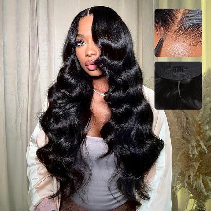 CHEETAHBEAUTY 7x6 Glueless Wigs Human Hair Pre Plucked Pre Cut 36 Inch Body Wave Lace Front Wigs Human Hair for Women 7x6 HD Lace Closure Wigs with Elastic Drawstring 200% Density Natural Color