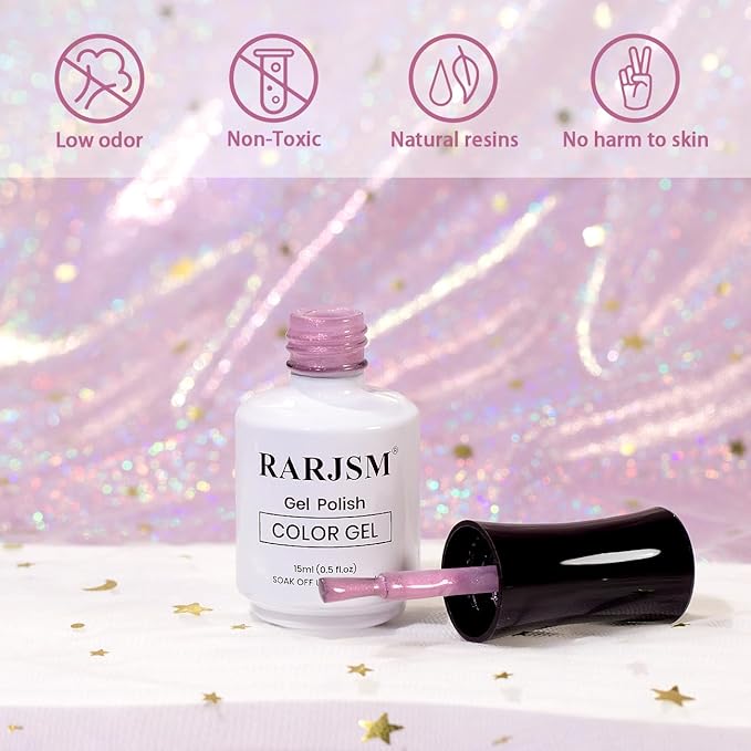 RARJSM 15ML Light Pink Pearl Gel Nail Polish,Pearlescent Gel Polish,Silver Glitter Gel Polish Red Shimmer Mermaid Nail Gel Polish Soak Off LED UV Drawing Swirl Thread Effect for DIY Manicure Use