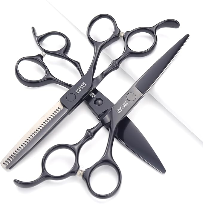 6 Inch Black Hairdressing Scissors Salon Hairdressing Tool Stainless Steel Hair Cutting Hair Thinning Hairdressing Scissors (6 inch 3PC-B)