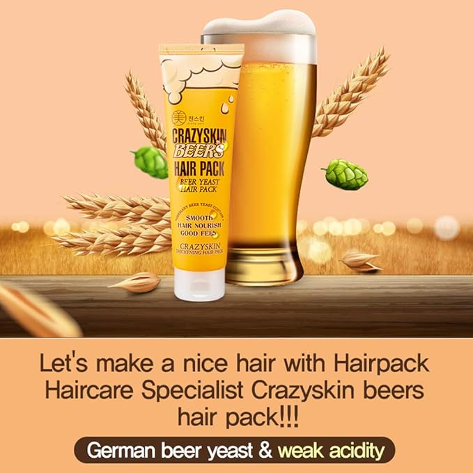 CRAZY SKIN Hair Treatment Mask - pH5.5 Beer Yeast, Protein, Keratin, Argan Oil, Collagen - Repairs Dry, Damaged or Color Treated Hair 6.77oz(200ml)