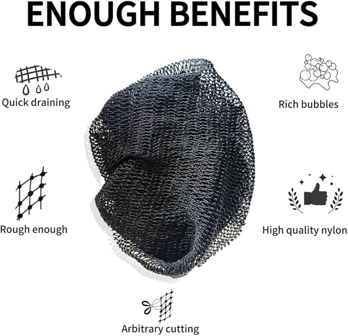 African Net Sponge Authentic, 2 Pieces African Exfoliating Sponge Real African Net Black Owned, African Bath Sponge Back Scrubber, Body Exfoliator Shower Bath Accessories (Black, Orange)