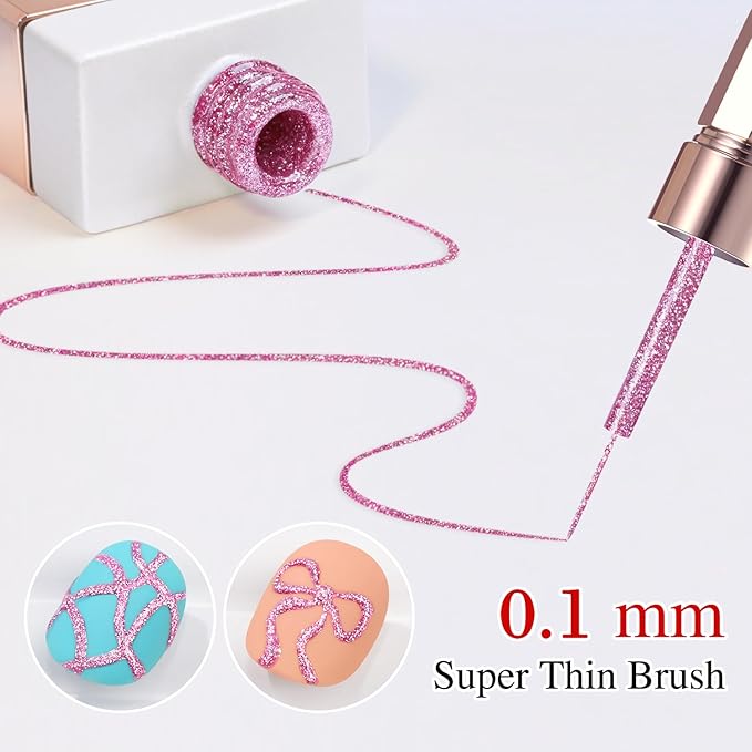 Double Rhythm 15 Ml Metallic Gel Liner Nail Art Gel Bronze Mirror Chrome Painted Drawing Stripper 3D Effect Gel Polish (Glitter Rose Gold-L1004)