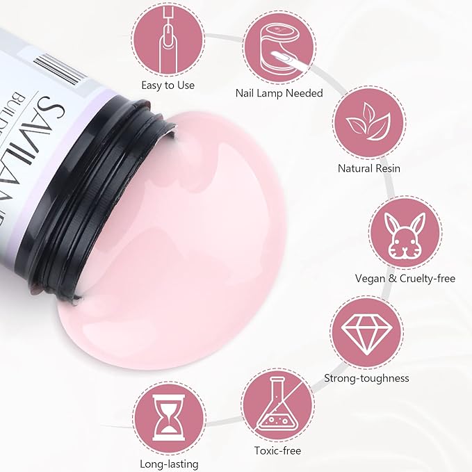 SAVILAND 100 G Builder Nail Gel - 3.5 oz Light Pink Hard Gel for Extension Nail Art Manicure Starter for Professional Nails Salon Home DIY