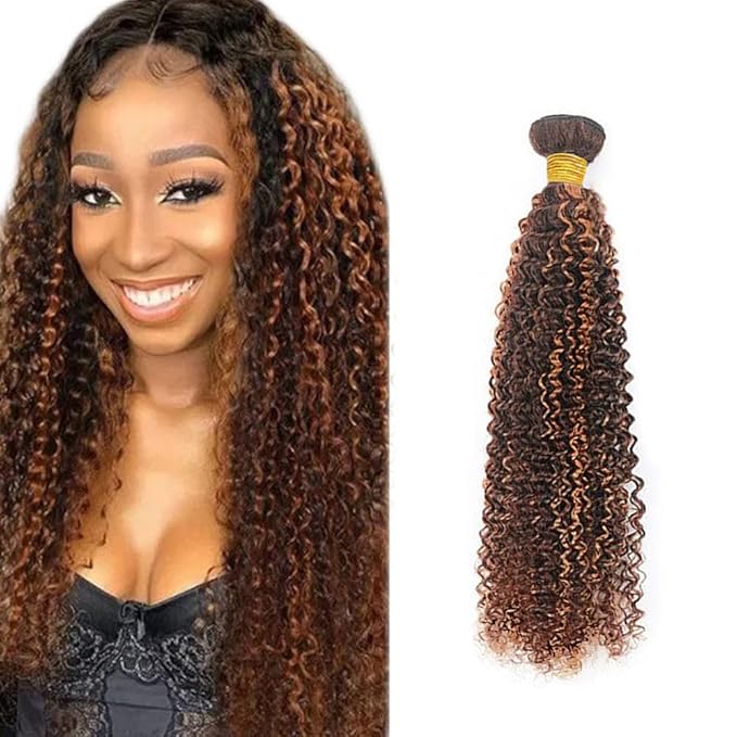 26 Inch Brown Highlight Bundles Ombre Kinky Curly Human Hair Bundles Brazilian Unprocessed Virgin Hair 1 Bundle Two Tone Brown Mixed With Auburn Bundles P4/30 Bundles Hair Extensions