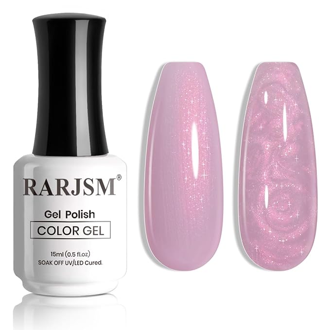 RARJSM 15ML Light Pink Pearl Gel Nail Polish,Pearlescent Gel Polish,Silver Glitter Gel Polish Red Shimmer Mermaid Nail Gel Polish Soak Off LED UV Drawing Swirl Thread Effect for DIY Manicure Use