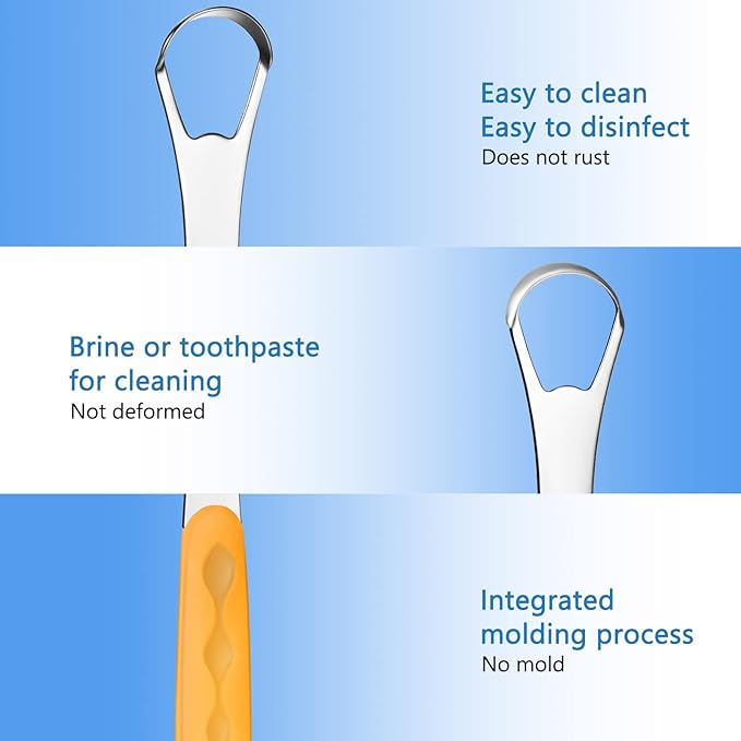 4 Pcs Tongue Scraper Cleaner Adults and Kids Stainless Steel Tongue Brush Metal Tongue Scraper Reduce Bad Breath with Travel Cases for Men Women Oral Mouth, Orange, Black, Green and Blue