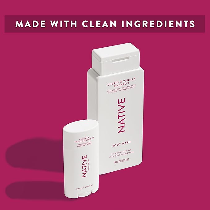 Native Body Wash Contains Naturally Derived Ingredients | For Women & Men, Sulfate, Paraben, & Dye Free Leaving Skin Soft and Hydrating | Cherry & Vanilla Macaron 18 oz