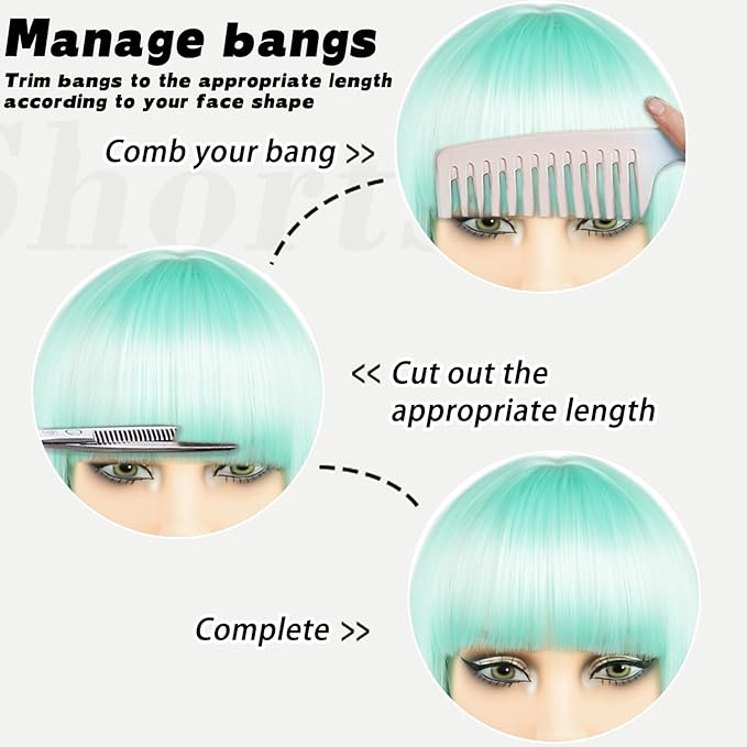 MAYSA Straight Bob Wigs with Bangs Short Bob Wig 12in Cosplay Halloween Colorful Synthetic Wigs for Women # Turquoise