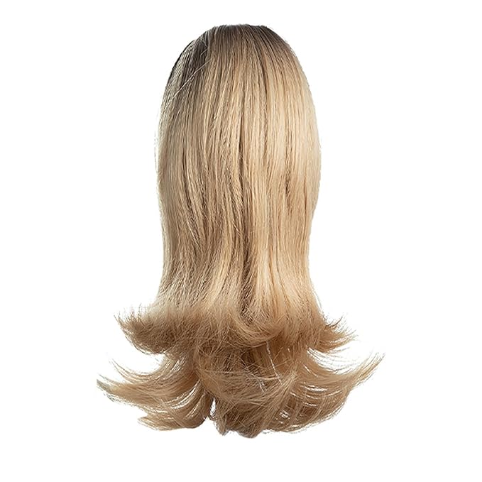 Ponytail Hair Extensions, 12 Inch Claw Clip Ponytail Hair Extensions for Women, Chin Clip Wigs, Soft Synthetic Wigs-Light Sandy Blondewith Dark Root