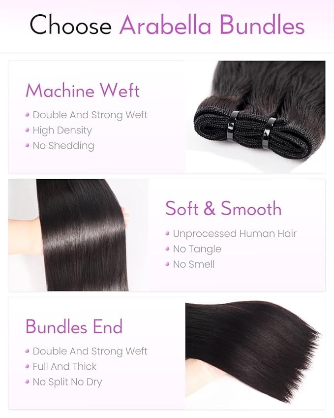 Arabella 15A Raw Straight Bundles Human Hair Natural Black Hair Bundles 100% Raw Vietnamese Human Hair,Three Times the Lifespan 18 Inch