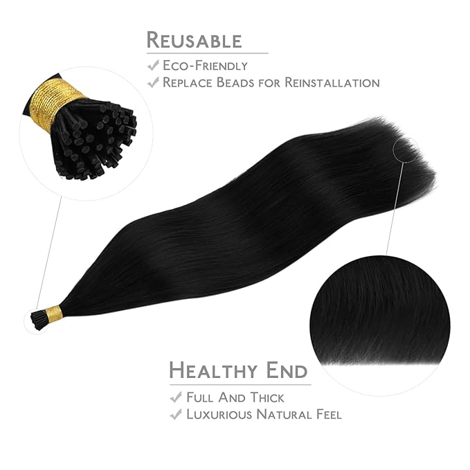 WENNALIFE I Tip Hair Extensions Human Hair, 50g 50s 22 Inch Jet Black Remy Itip Human Hair Extensions Invisible Itips Straight I Tips Fusion Extensions Real Human Hair