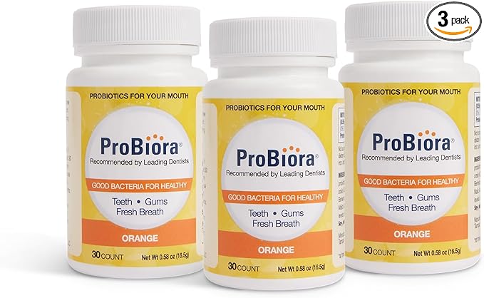 ProBiora Oral-Care Chewable Probiotic Tablets | Probiotic Supplement for Women & Men | Healthier Teeth & Gums | Fresher Breath | Whiter Teeth | 30 Count | Pack of 3 | Orange