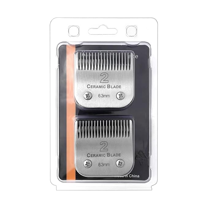 2 Packs Professional Detachable Replacement Ceramic Blades Size 2#,Cut Length 1/4-Inch(6.3 mm),compatible with Andis AGC,BDC,BGC,MBG Series/oster Classic 76/Star-Teq/Power-Teq/A5 Clipper