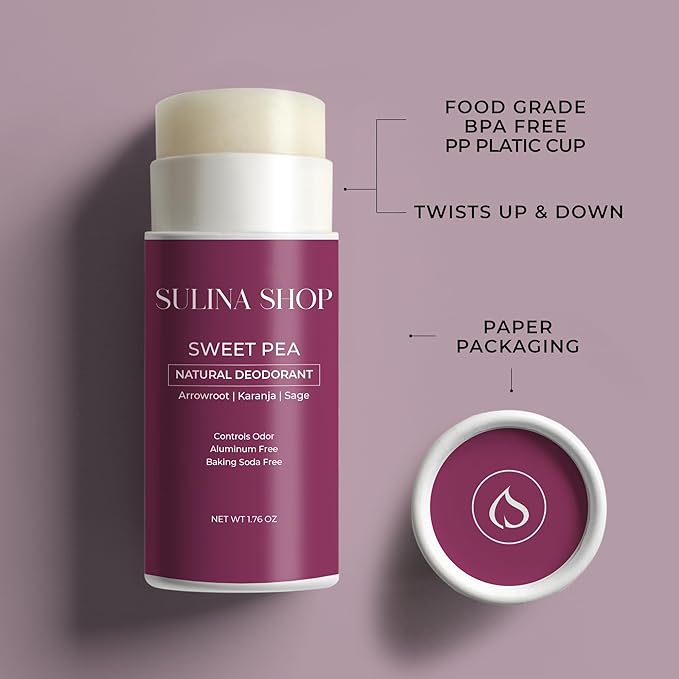 Sweet Pea Natural Deodorant for Women – Plant-Based, Aluminum-Free, Baking Soda-Free, 24-Hour Odor Protection & Moisture Absorbing – All-Body Use