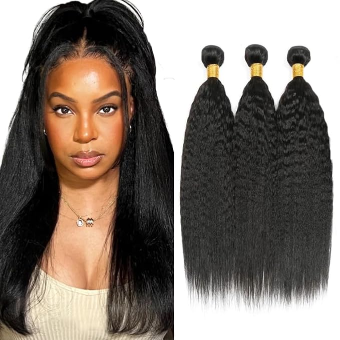 1B Human Hair Bundles Yaki Straight Bundle Kinky Straight Human Hair 3 Bundles 22 24 26 inch Double Weft Yaki Bundle
