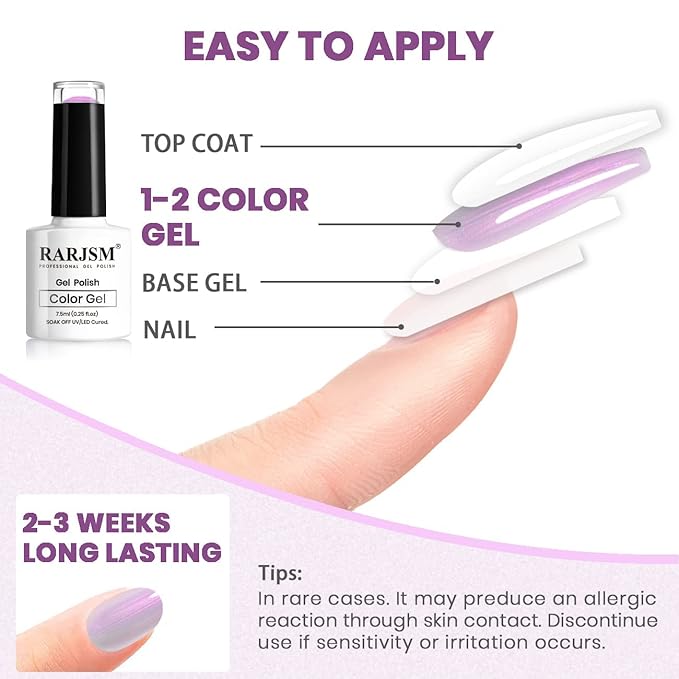 RARJSM Pearl Gel Nail Polish, Glitter Gelpolish Lavender Shimmer Mermaid Nail Gel Soak Off U V G e l for Salon Home DIY Manicure Use