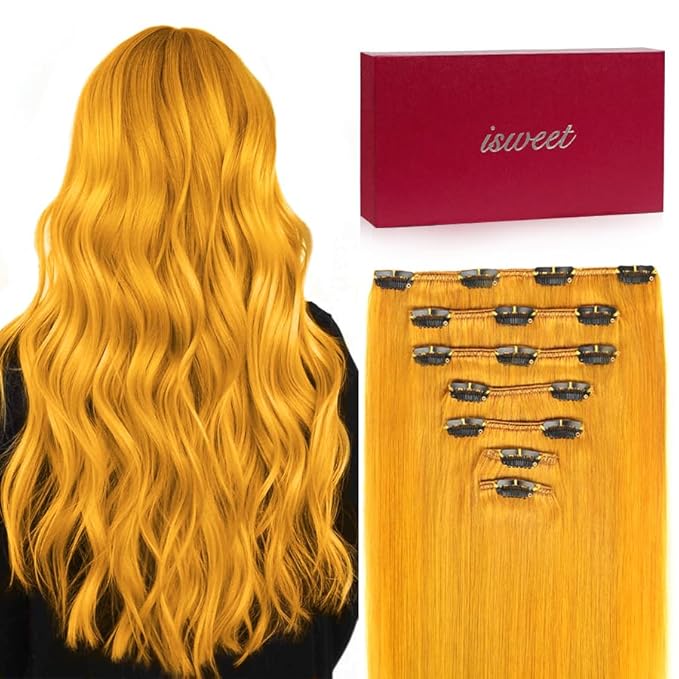 Straight Clip in Hair Extensions Real Human Hair, 7Pcs 22 Inch 120g Yellow Invisible Natural Soft Remy Human Hair Extension Clip ins, Double Weft Hair Extensions Real Human Hair for Women