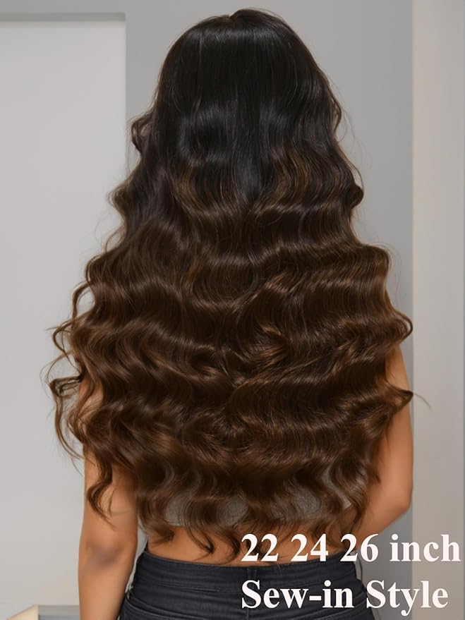 UNICE Chestnut Brown Ombre Body Wave Human Hair Weave 3 Bundles 20 20 22 inch Brazilian Remy Human Hair Wavy Sew in Human Hair Extensions