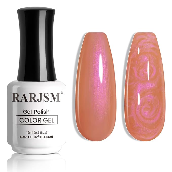 RARJSM Pearl Gel Nail Polish,15ML Dark Orange Pearlescent Gel Polish,Purple Shimmer Glitter Gel Polish Mermaid Nail Gel Polish Soak Off LED UV Drawing Swirl Thread Effect for DIY Manicure Use