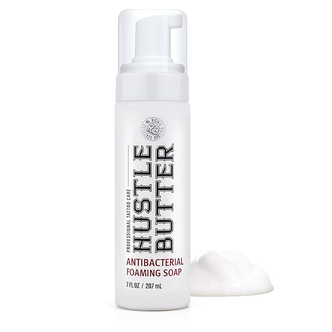 Hustle Bubbles Tattoo Aftercare Soap - Antibacterial Cleanser To Clean New Tattoos & Piercings - Essential Body Art Supplies 7oz
