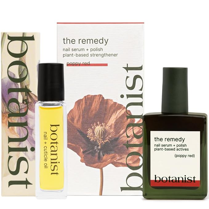 Botanist Nail Rescue Kit | Nail Strengthening Polish + Growth Serum | Grow and Strengthen Nails Damaged from Acrylics, Dip, and Gel Manicures | Non-Toxic, 84% Plant Based, 21-Free & Vegan (Poppy Red)
