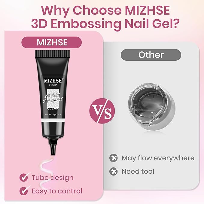 MIZHSE 3D Nail Gel, 2 Pcs 15g 3D Sculpting Gel for Nail Art, No Wipe Clear and Milky White Molding Gels for Nails Decoration Manicure Charms Home DIY