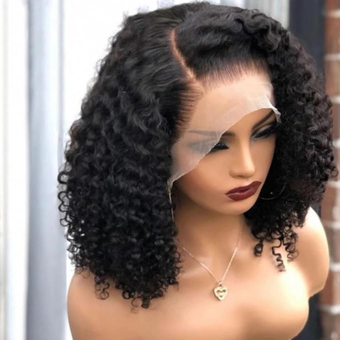 16 Inch HD Curly Lace Front Wig Human Hair Pre Plucked for Black Women Glueless 13x4 Kinky Curly Bob Lace Frontal Wigs Human Hair 150% Density Wet and Wavy Natural Color