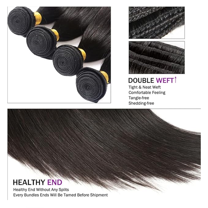 Straight Bundles Human Hair #1B Straight Bundle 16 18 20 inch Natural Black Color Straight Human Hair Weave Bundle