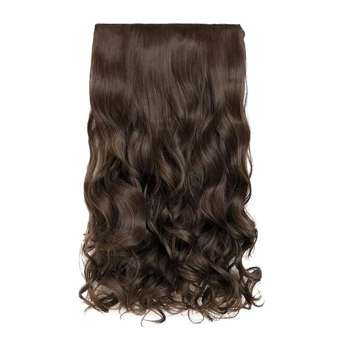 REECHO 14" 1-pack 3/4 Full Head Curly Wave Clips in on Synthetic Hair Extensions HE008 Hair pieces for Women 5 Clips 4.5 Oz Per Piece - Dark Chocolate Brown