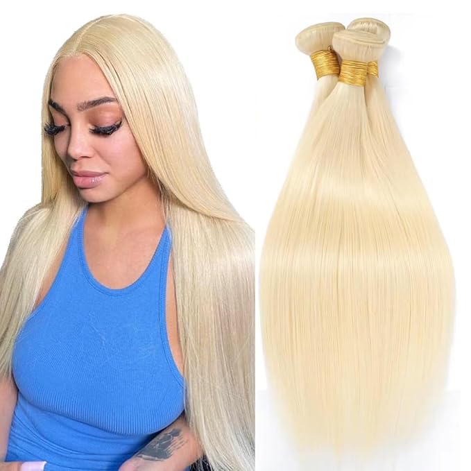 Freiuoke 613 Bundles Human Hair Blonde Straight Bundle 613 Straight Bundles 14 14 14 Inch Unprocessed Virgin Hair Extensions 300g