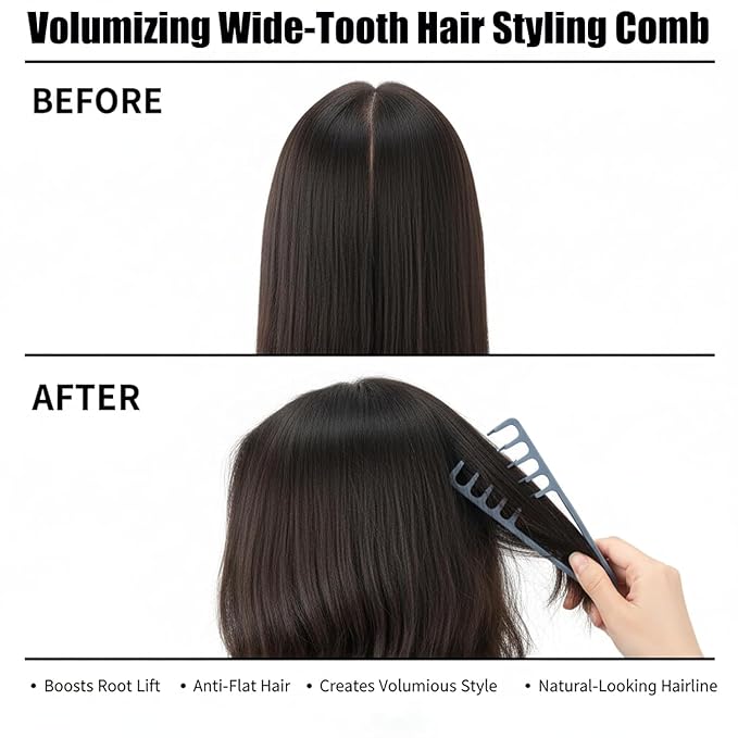 2 Pcs Texture Comb, Voluminous Wide-Toothed Hair Comb, Apparatus Maximum Lift Roots Volume Tool, Barber Wide Fine-Toothed Dual-Purpose Set, ABS Plastic with Textured Grip Tool for Men (Black+Grey)