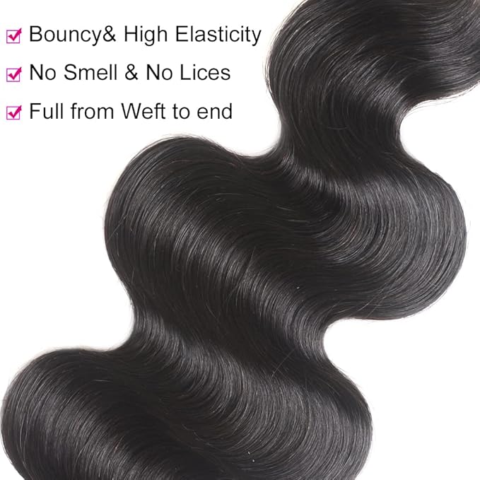 Body Wave 3 Bundles with Closure 100% Unprocessed Brazilian Body Wave Human Hair Weave with 4x4 Free Part Lace Closure Natural Color (24 26 28+22, Bundles with Closure)