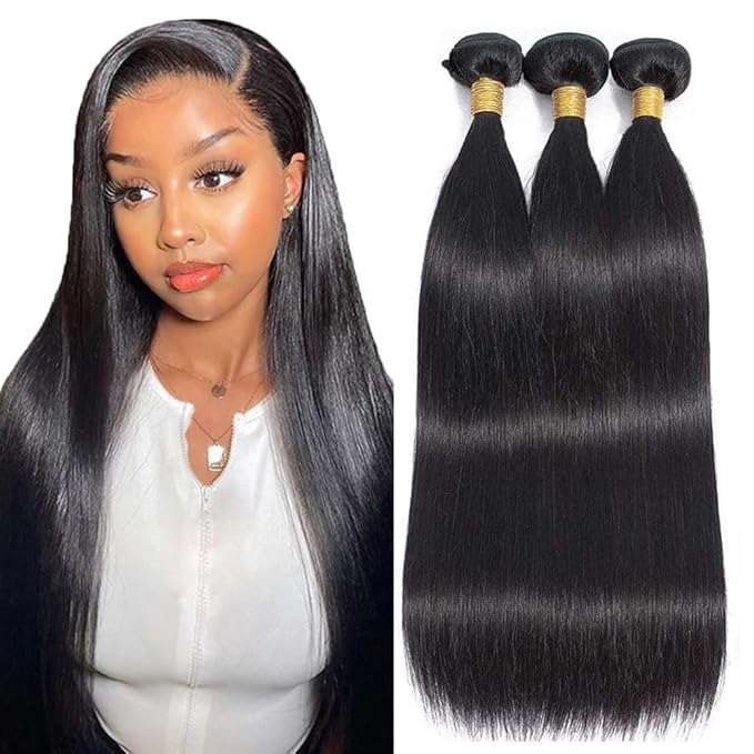 26 28 30 Inch Straight Human Hair Bundles Black Natural Color Brazilian Virgin Hair 3 Bundles Straight Bundles Human Human Hair Extensions 150g
