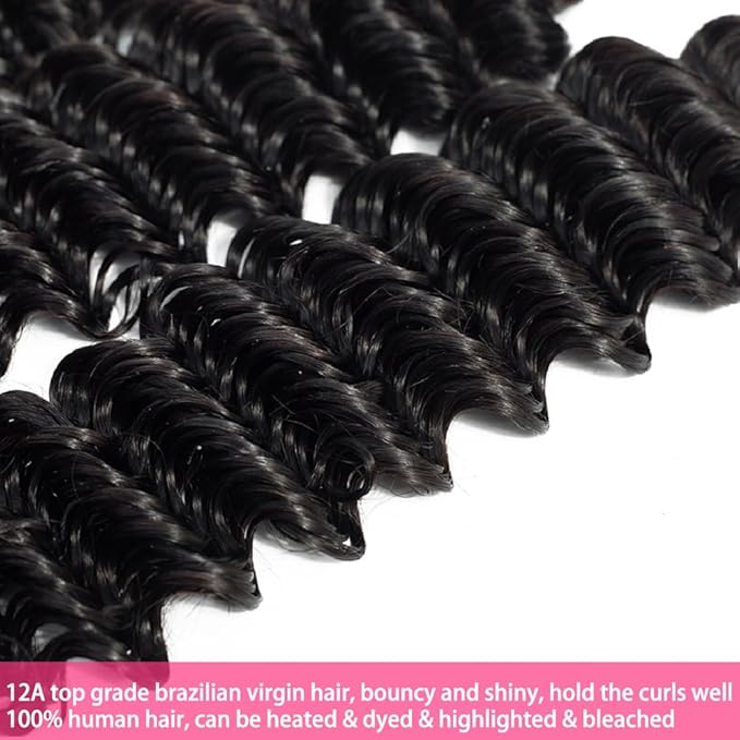 12A Deep Wave Single Bundles Human Hair 22 Inch Brazilian Curly 1 Bundles Human Hair 100% Unprocessed Virgin Wet and Wavy Hair Weave 1B Black