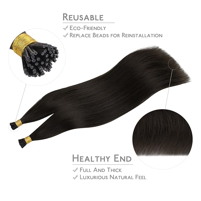 WENNALIFE I Tip Hair Extensions Real Human Hair, 100g 100s 18 Inch Dark Brown Remy Itip Human Hair Extensions Invisible Itips Straight I Tips Cold Fusion Extensions