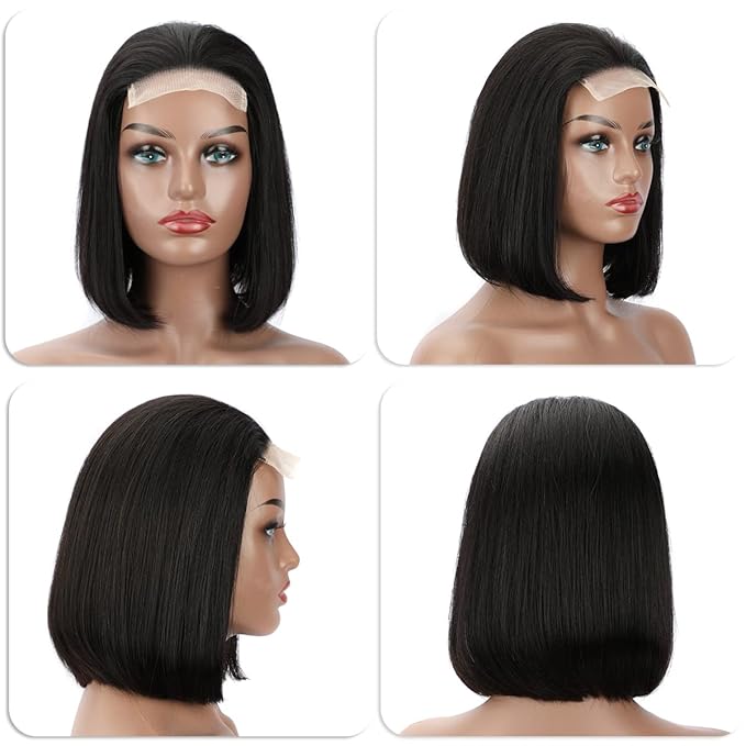 LICHANG 11 Inch 4x4 Lace Closure Bob Wigs Human Hair Wear And Go Straight Glueless Pre Plucked with Baby Hair for Black Women 180% Density