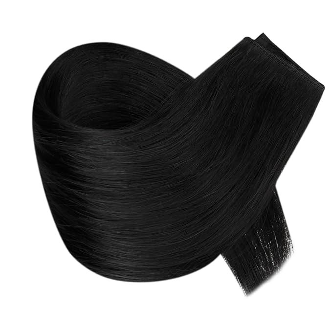 RUANTURE Jet Black Wire Hair Extensions Real Human Hair, Invisible Wire Hair Extensions Soft Straight Hair, Natural Looking, Easy to Install in Daily Wearing, 14 Inch 70g #1 Jet Black