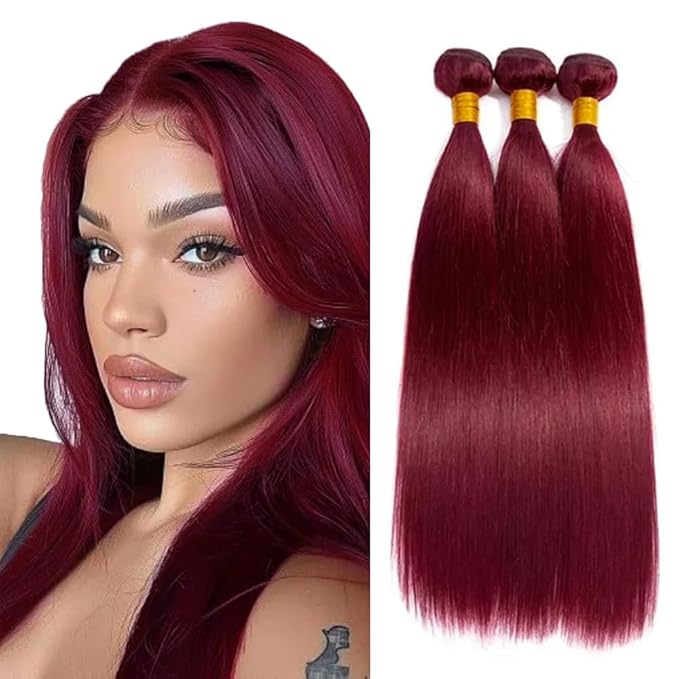 Dark Burgundy Bundles 99J Straight Human Hair 3 Bundles 14 16 18 Inch 150g Brazilian Unprocessed Virgin Remy Burgundy Bundle Hair Extensions